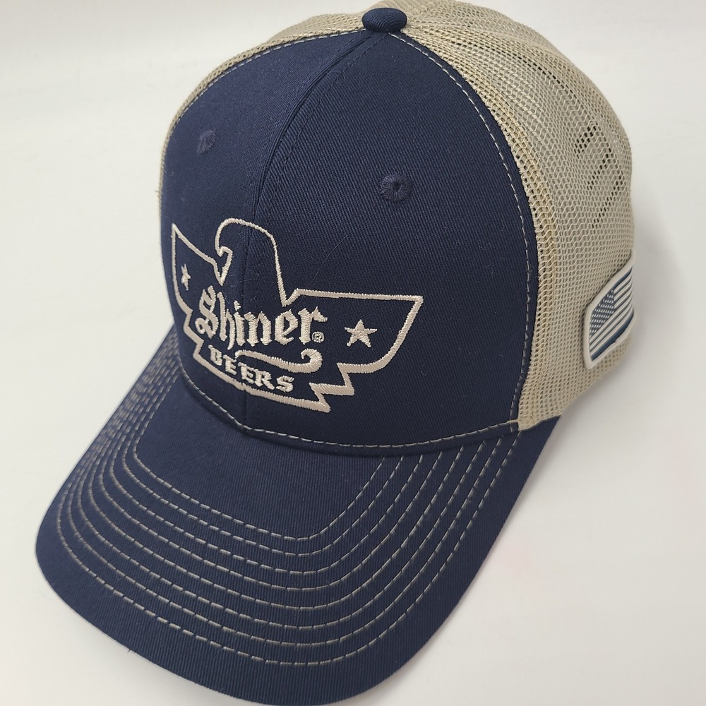 Shiner Beers Hat Snapback Trucker Mesh Blue Beige American Flag Patch Logo Men